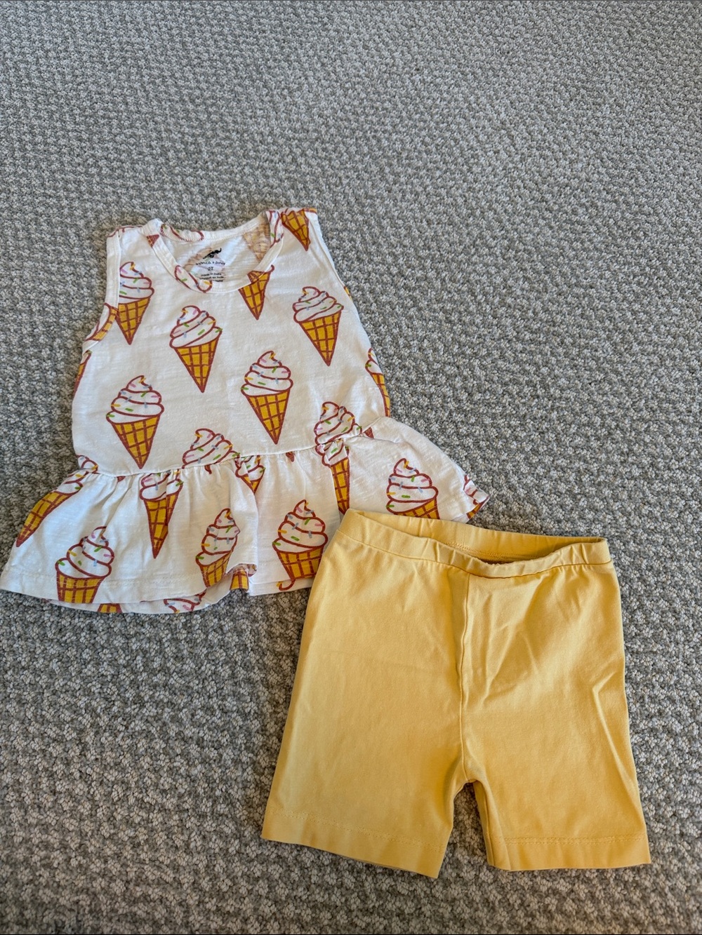 Girls Ice Cream Print Peplum Tank with Yellow Bike Shorts